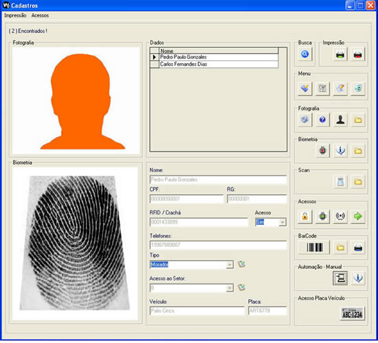 Software controle de acessos biometria automação